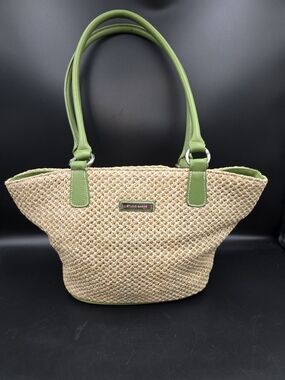 Studio Works Natural Woven Tote with Green Trim